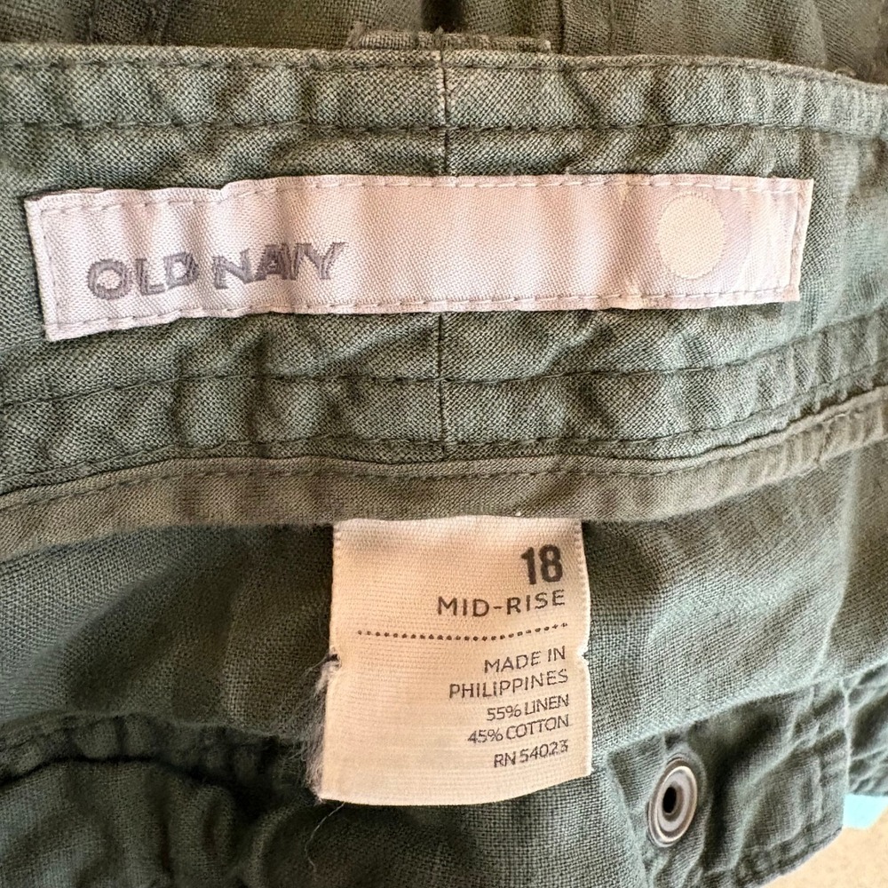 Old Navy Womens 18 Olive Green Linen Blend Mid-Rise Cargo Capri Pants Cropped - Picture 7 of 9